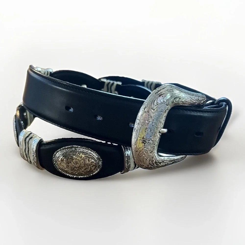 Tony Lama Black Leather Western Men's Cutting Champ Belt Size 38 Cowboy Ranch